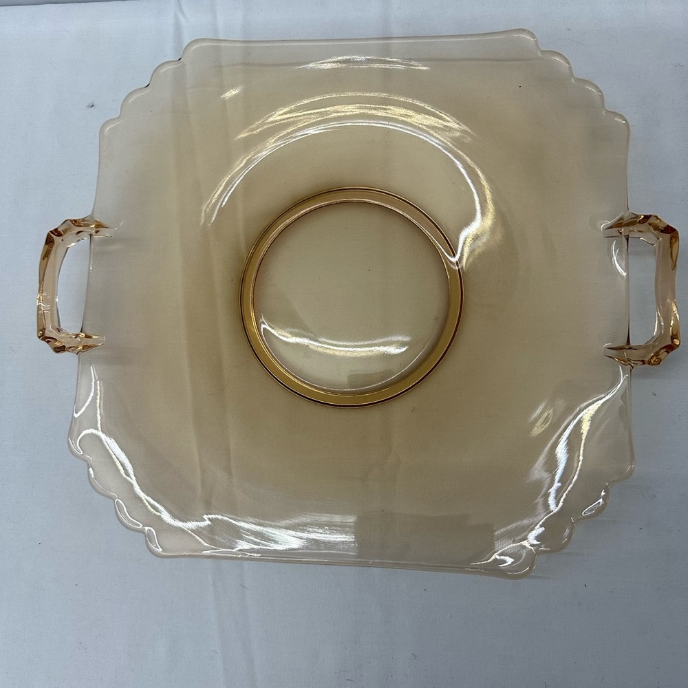 Vintage Amber Square Handled Footed Cake Plate